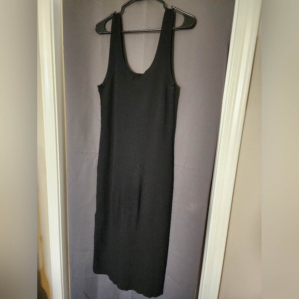 The Drop Dress, Women's Large Black The Drop Ribbed Midi Tank Dress - Picture 6 of 7